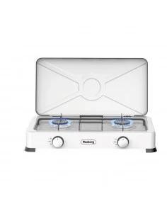 Rosberg R51454E2, double Burner gas stove avec couvercle, 30 mbar, carbon acier