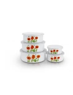 5 pcs, acier storage bowl set, rouge flowers