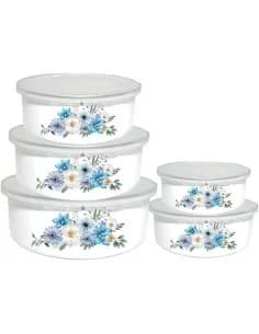 5 pcs, acier storage bowl set, bleu flowers
